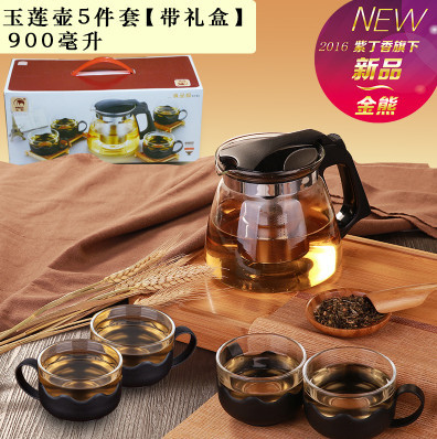 紫丁香金熊玻璃茶壺茶具套裝五件套裝不銹鋼過濾耐熱禮品T913批發・進口・工廠・代買・代購