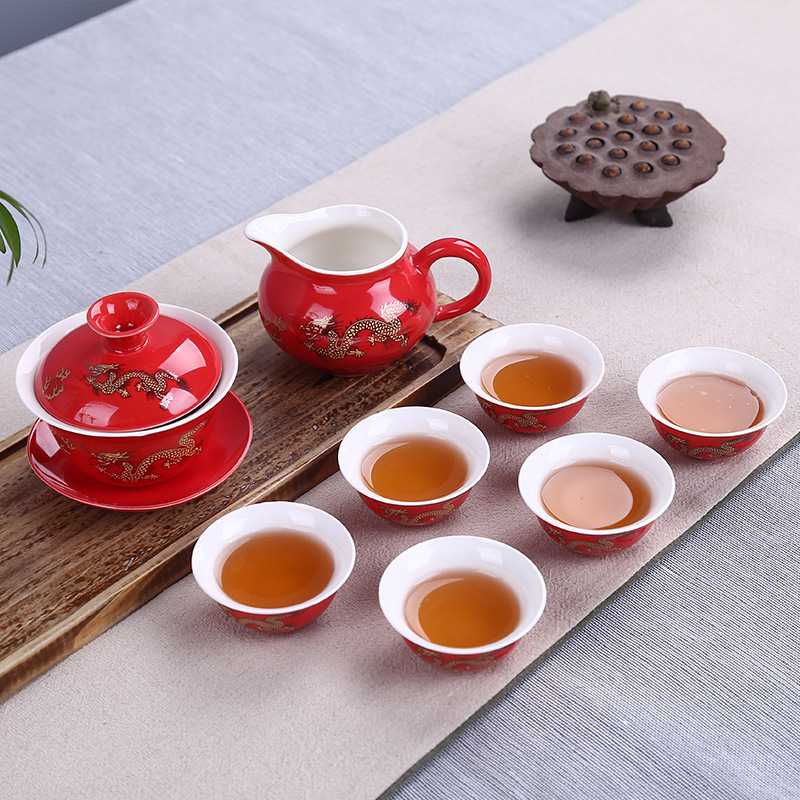 8頭紅釉金龍工夫茶具 陶瓷 瓷器 日用茶具批發・進口・工廠・代買・代購