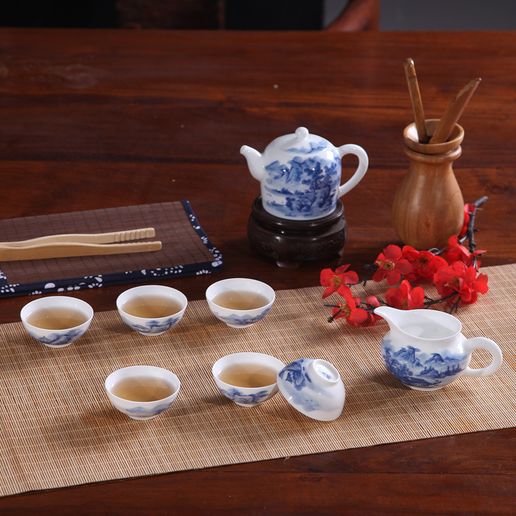 【新品】 陶瓷茶具套裝  8件頭 工筆山水茶具  廠傢直銷批發・進口・工廠・代買・代購