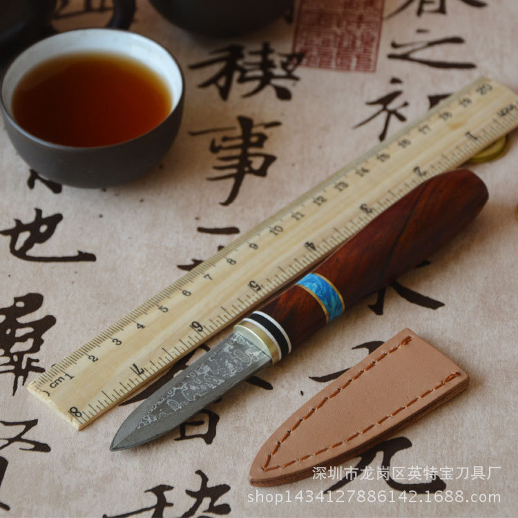 大馬士革鋼茶針 直刀撬茶工具 天然黃檀木手柄 茶具配件批發・進口・工廠・代買・代購