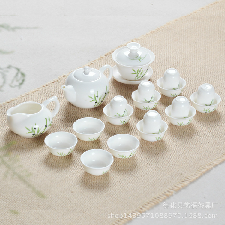 廠傢直銷 17頭白瓷普洱茶具玉瓷茶具茶杯蓋碗茶壺可定製加印LOGO批發・進口・工廠・代買・代購