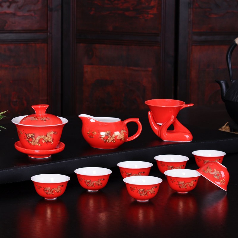 廠傢直銷 紅金龍功夫茶具套裝 陶瓷禮品 超值茶具套裝 特價批發批發・進口・工廠・代買・代購