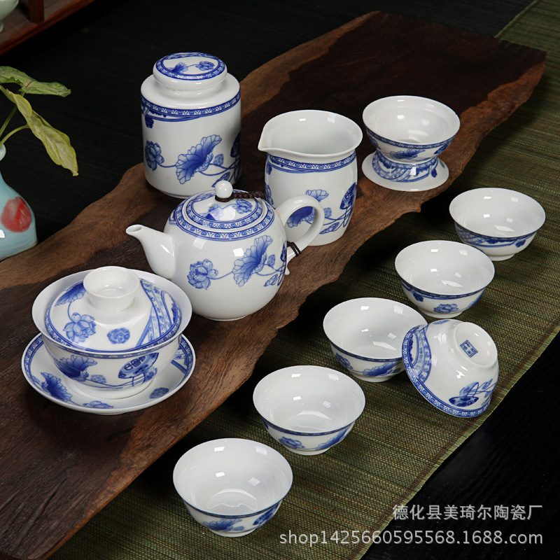 廠傢直銷特價青花薄胎茶具套裝  可定logo功夫高檔禮品大蓋碗壺工廠,批發,進口,代購