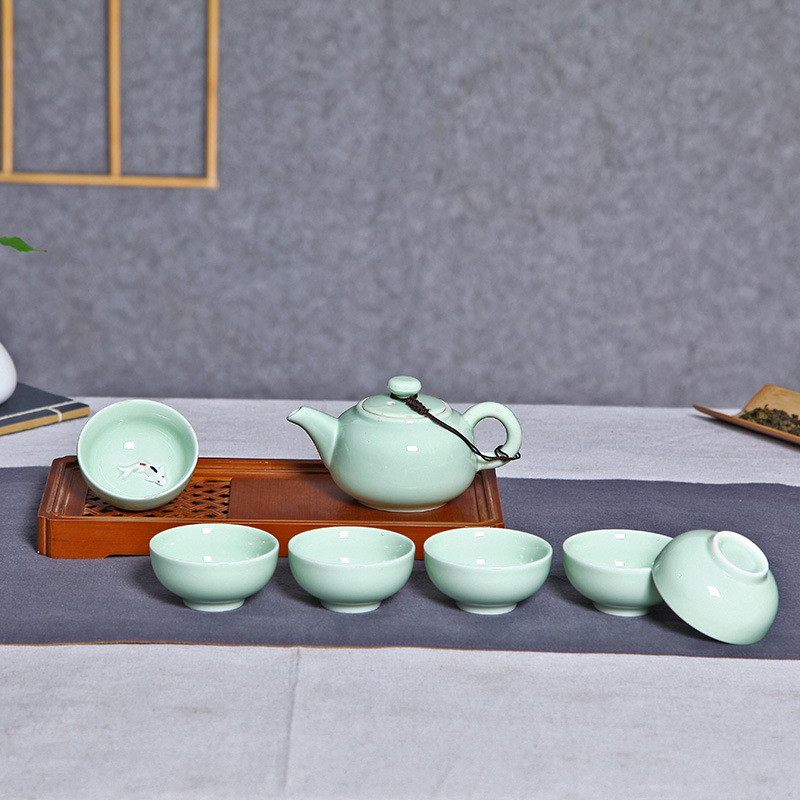 特價 龍泉青瓷功夫茶具套裝 七頭彩色鯉魚杯茶具可做logo一壺六杯批發・進口・工廠・代買・代購