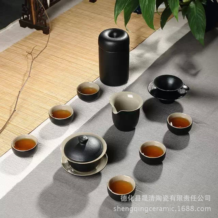 廠傢直銷 黑陶蓋碗茶具套裝 陶瓷復古茶禮 支持大量定製優惠多多工廠,批發,進口,代購