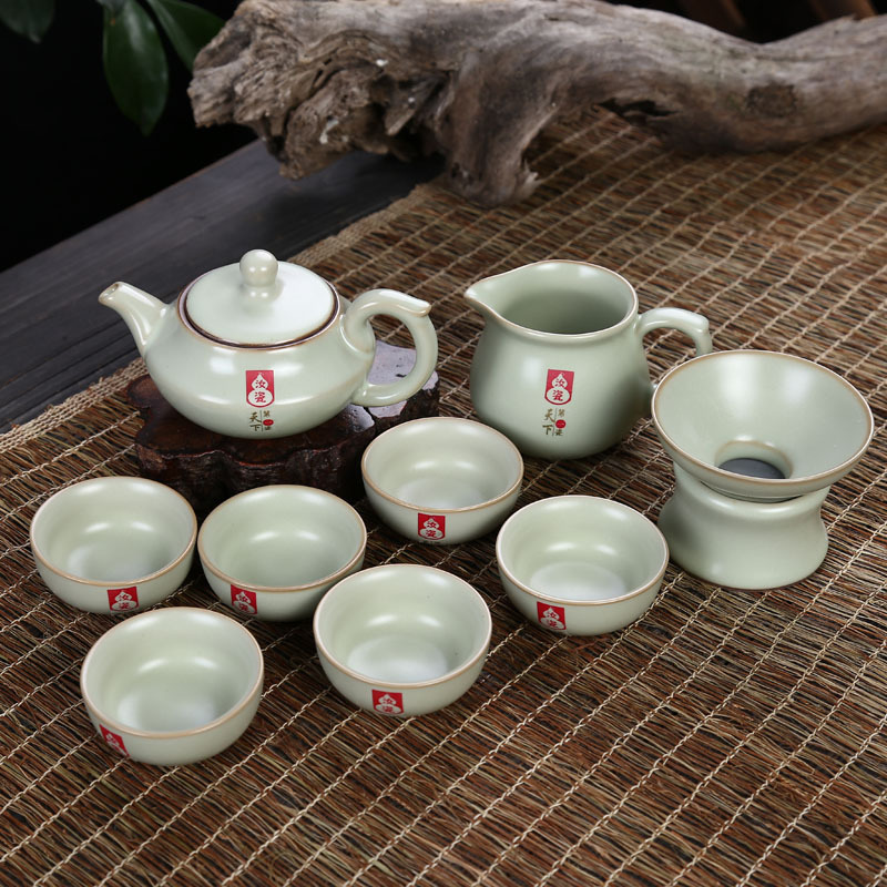 10頭汝窯茶具套裝 禮品贈品功夫茶具 帶高檔禮盒可加印logo工廠,批發,進口,代購