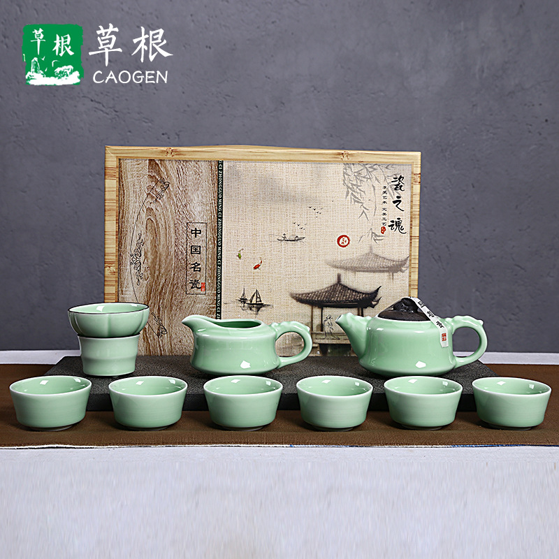 禮品 10頭青瓷茶具套裝龍泉鯉魚整套茶壺茶杯陶瓷茶具 特價批發工廠,批發,進口,代購