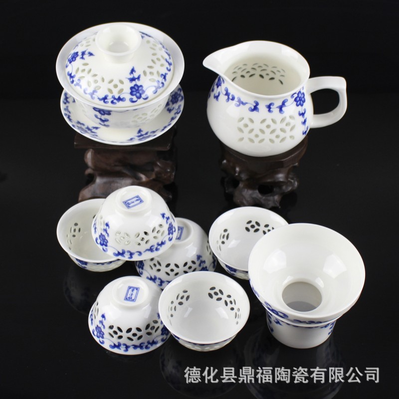 青花玲瓏配茶壺蓋碗禮品功夫茶具整套陶瓷茶具套裝特價批發 廠傢批發・進口・工廠・代買・代購