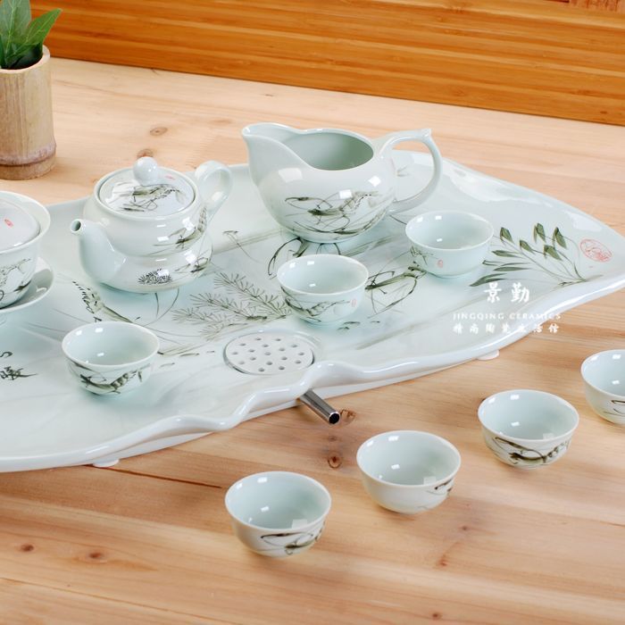 新品特價景德鎮陶瓷茶具 青釉 功夫茶具托盤套裝禮品 批發批發・進口・工廠・代買・代購