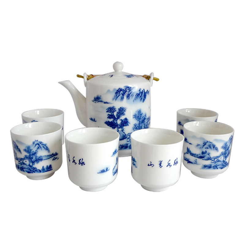 卓越正品 7頭藍山水提梁 1壺6杯 水具 茶壺 茶杯 茶具套裝工廠,批發,進口,代購