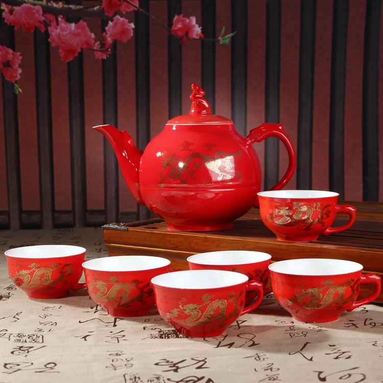 陶瓷功夫茶具套裝中國紅瓷 廠傢直銷批發 結婚促銷禮品定製 LOGO工廠,批發,進口,代購