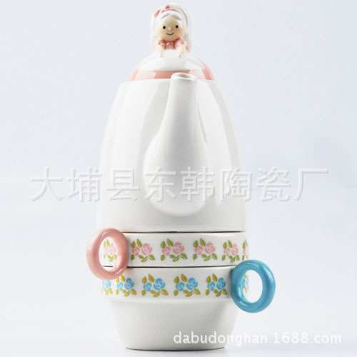 廠傢直銷定製陶瓷兒童茶具茶壺層疊壺杯一壺兩杯兒童玩具工廠,批發,進口,代購