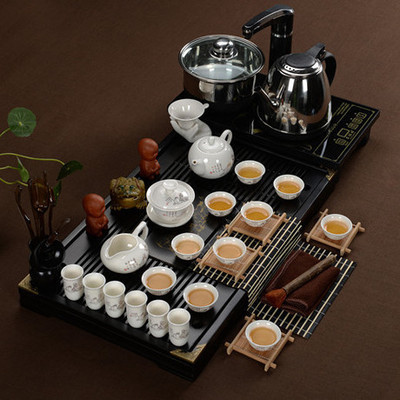 茶具套裝陶瓷電磁爐特價整套四合一茶聖玉瓷自動抽水實木茶盤包郵工廠,批發,進口,代購