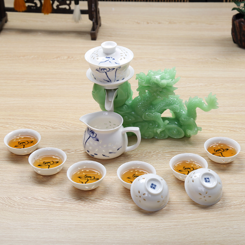 全自動玲瓏茶具整套青花瓷鏤空防燙陶瓷茶具套裝半自動沖茶批發工廠,批發,進口,代購