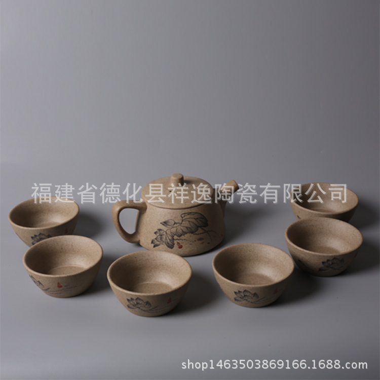 陶瓷茶具套裝巖泥七頭一壺六杯仿古粗陶功夫茶具可做logo禮盒包裝工廠,批發,進口,代購