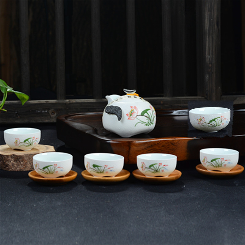 7頭半手工雪花釉茶具 促銷禮品套裝 五彩荷花功夫陶瓷茶具套裝工廠,批發,進口,代購