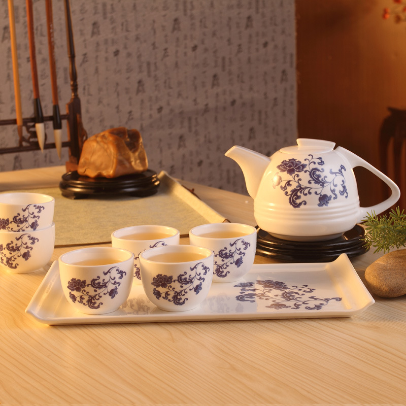 創意熱水壺帶盤骨瓷茶具套裝 中式商務禮品酒店色釉下午茶茶具工廠,批發,進口,代購