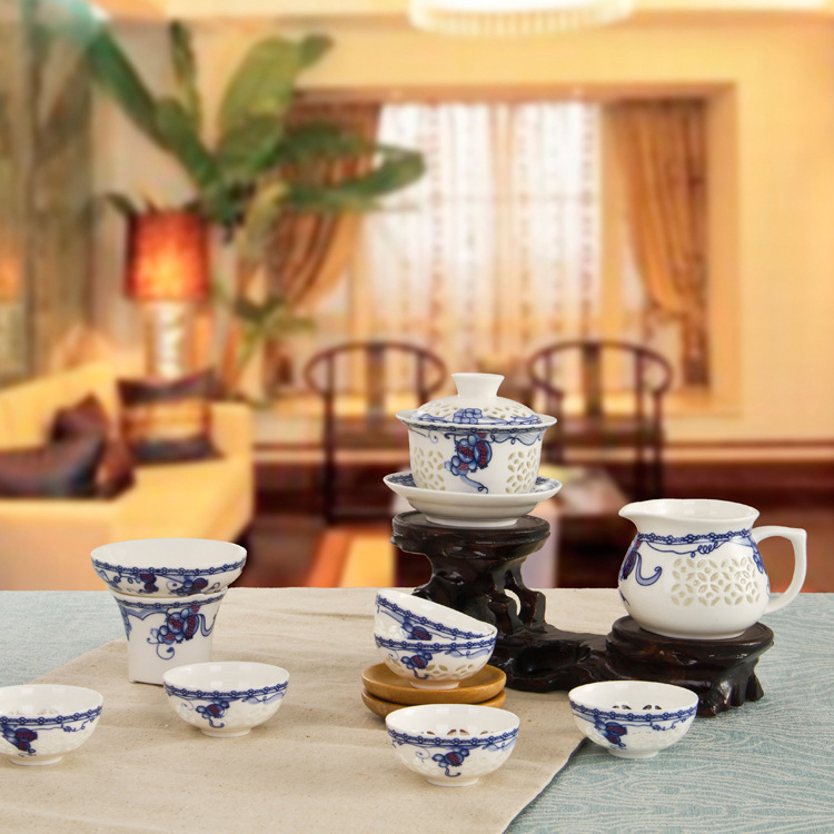宏雲發直銷套裝茶具特價 玲瓏青花陶瓷套裝 優質功夫瓷茶具工廠,批發,進口,代購
