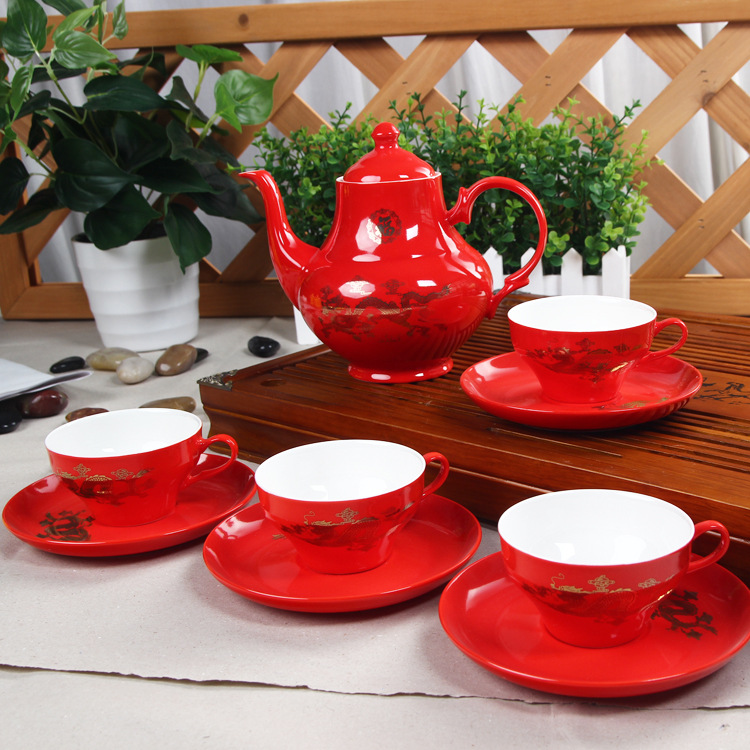 高檔創意紅瓷禮品 陶瓷功夫茶具套裝  骨瓷茶具開業婚慶定製LOGO工廠,批發,進口,代購