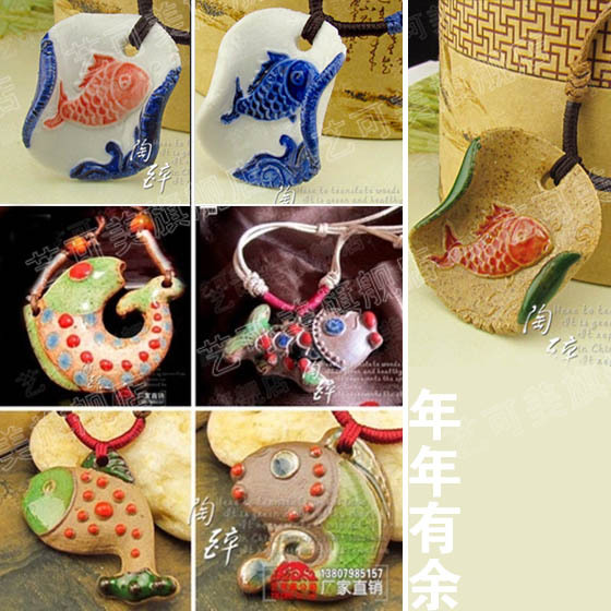 XY023民族首飾 陶瓷首飾 陶瓷飾品 項鏈手繪青花 年年有魚批發・進口・工廠・代買・代購