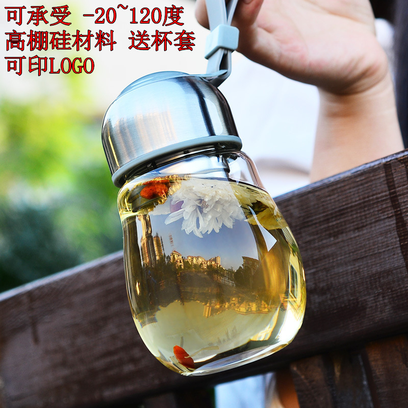 企鵝玻璃杯便攜水杯創意大肚杯子隨手杯學生可愛過濾花茶杯高硼矽工廠,批發,進口,代購