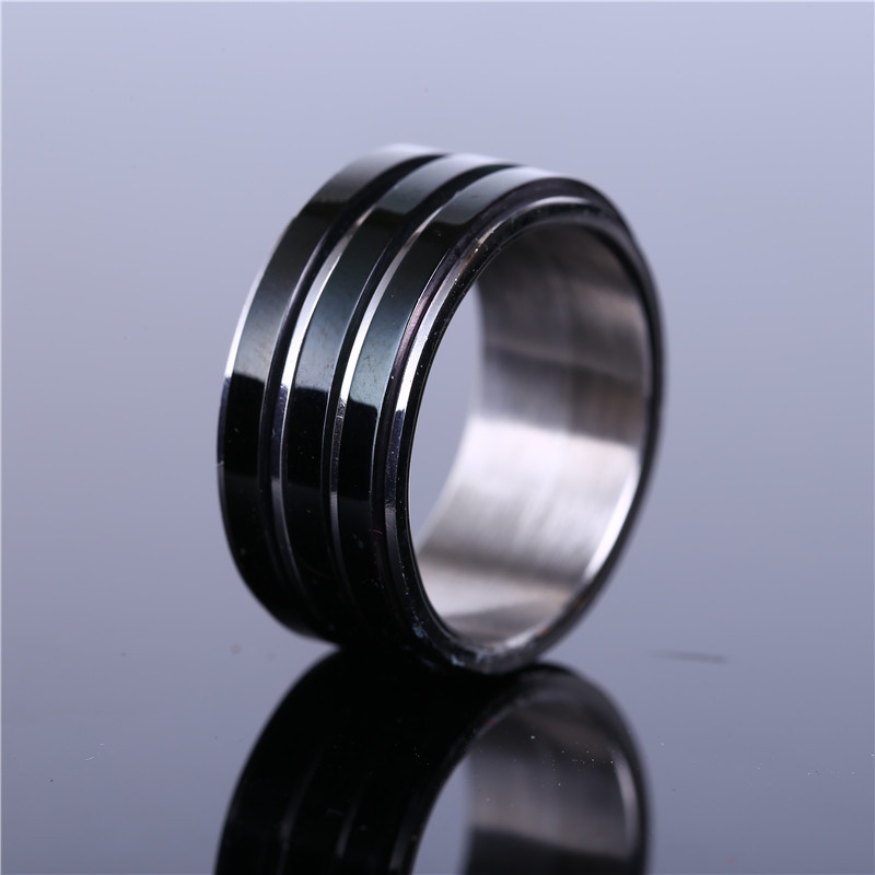 歐美范 三環電鍍黑可轉動 男戒指 指環 鈦鋼飾品批發促銷批發・進口・工廠・代買・代購