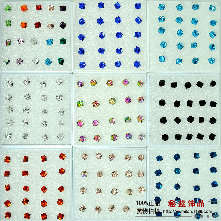 水立方水晶玻璃塑料針防過敏耳釘 地攤貨源批發 小飾品 女生 耳飾工廠,批發,進口,代購