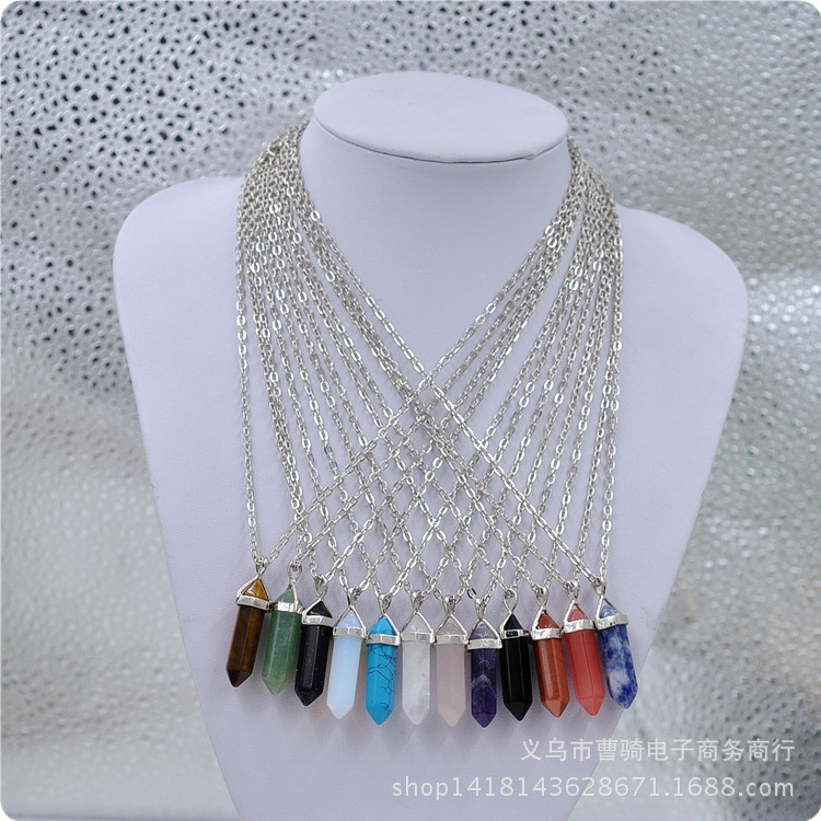 新款速賣通爆款 唯美時尚玻璃水晶菱形吊墜短款項鏈 六角柱吊墜工廠,批發,進口,代購