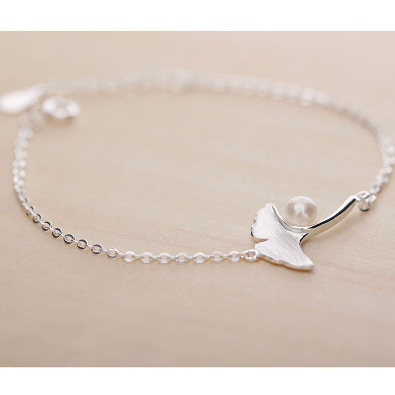 杏福如願韓國S925純銀銀杏素銀手鏈首飾銀杏葉子珍珠手飾廠傢批發工廠,批發,進口,代購