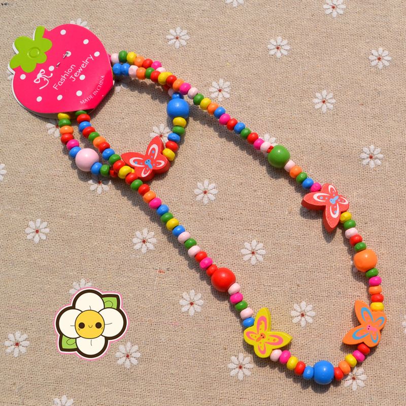 新款兒童飾品 糖果色卡通蝴蝶木珠彩色項鏈套裝 服裝配飾可混批工廠,批發,進口,代購