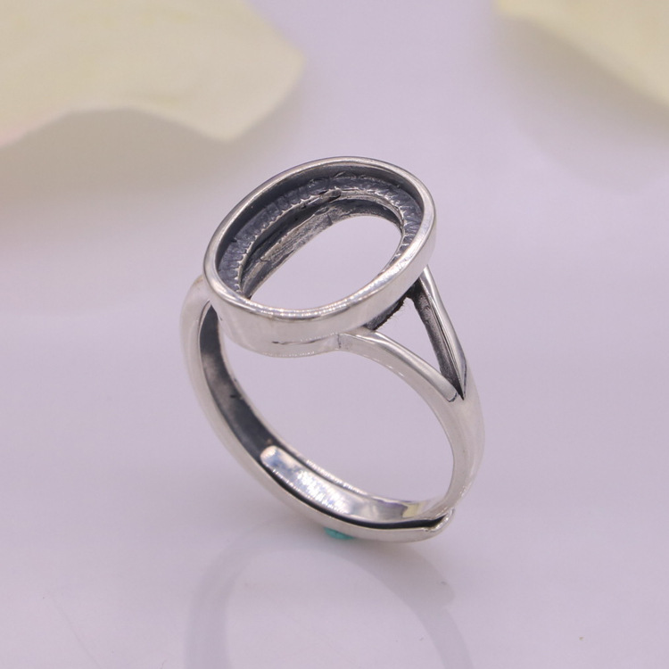 S925純銀泰銀空托復古戒指可鑲嵌琥珀蜜蠟 南紅 玉石活口托10*14工廠,批發,進口,代購