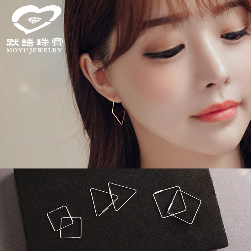 925純銀耳釘韓版素銀線條幾何耳環批發 個性時尚百搭可調節耳飾工廠,批發,進口,代購