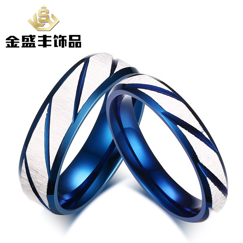 戒指韓版原創 鈦鋼拉絲間藍情侶戒指 情侶首飾戒指批發 CR-069工廠,批發,進口,代購