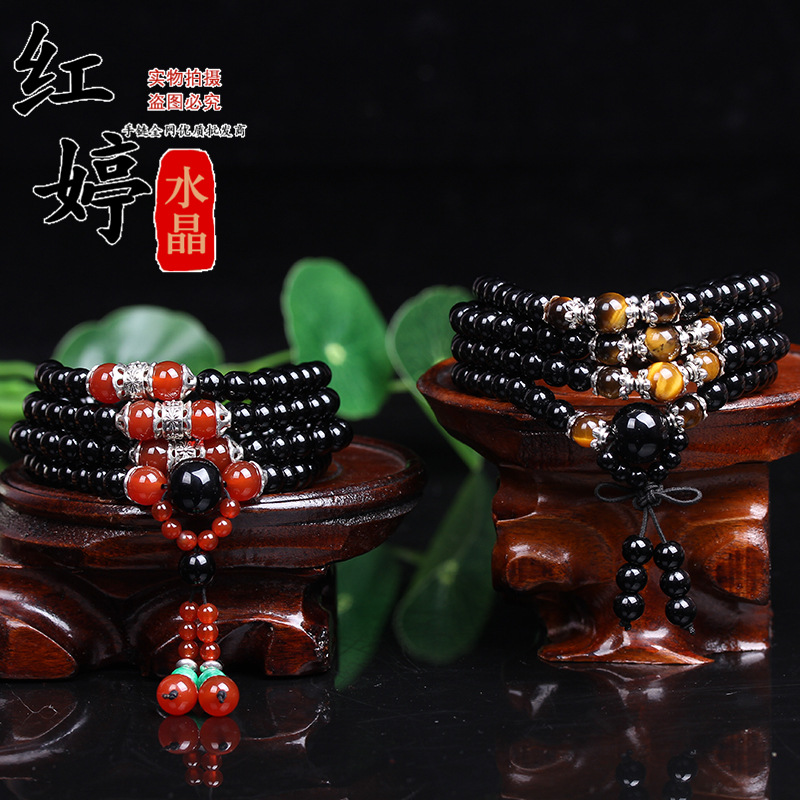 多圈天然黑瑪瑙手鏈 108顆佛珠多層飾品黑曜石手鏈 水晶手鏈 批發工廠,批發,進口,代購