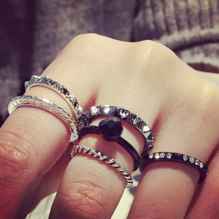 韓版潮人2015新款時尚套戒 黑色寶石五件套戒指女食指指環批發・進口・工廠・代買・代購