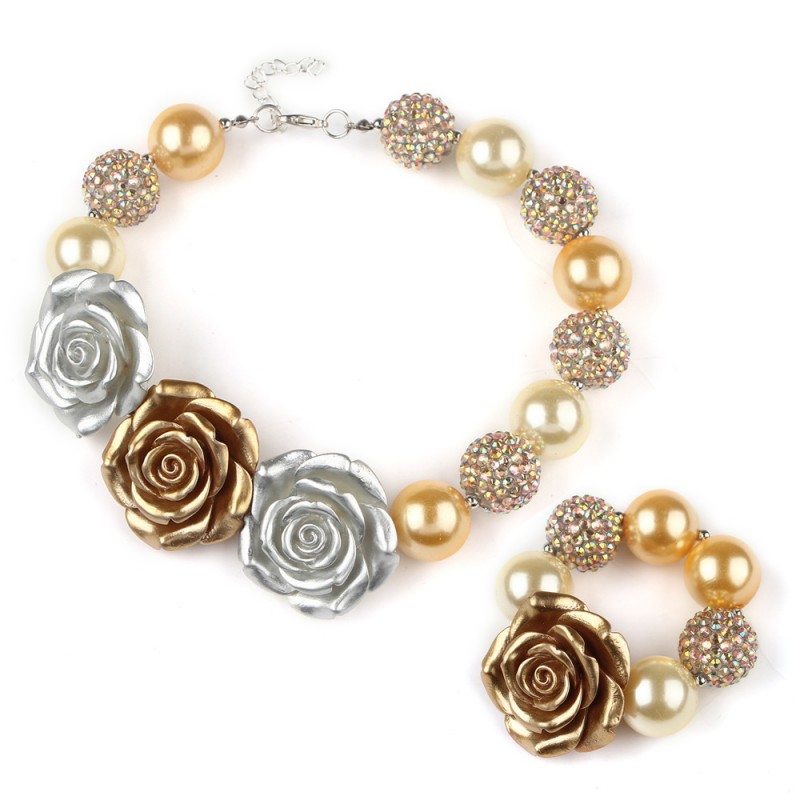 樹脂花飾品兒童純手工串珠項鏈套裝 chunky necklace 歐美熱銷工廠,批發,進口,代購