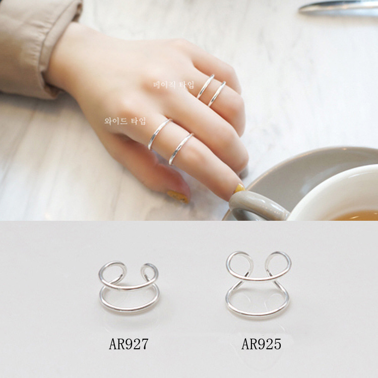 AR925-AR927韓版S925純銀簡約雙線兩線開口素麵幾何線條開口戒指工廠,批發,進口,代購