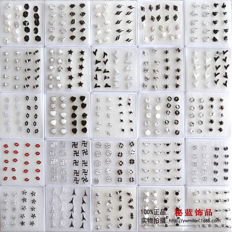 地攤耳釘義烏小飾品批發經典黑白塑料防過敏膠棒針一體成型小耳釘工廠,批發,進口,代購