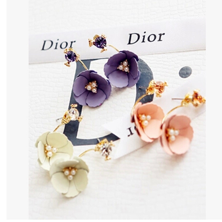 歐美耳釘復古時尚新款神秘紫羅蘭花朵珍珠後掛式耳釘耳環批發・進口・工廠・代買・代購