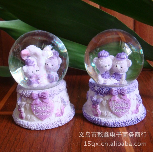 45紫情侶熊水晶球 工藝品擺件促銷送男女生日禮物 婚慶禮品 混批批發・進口・工廠・代買・代購