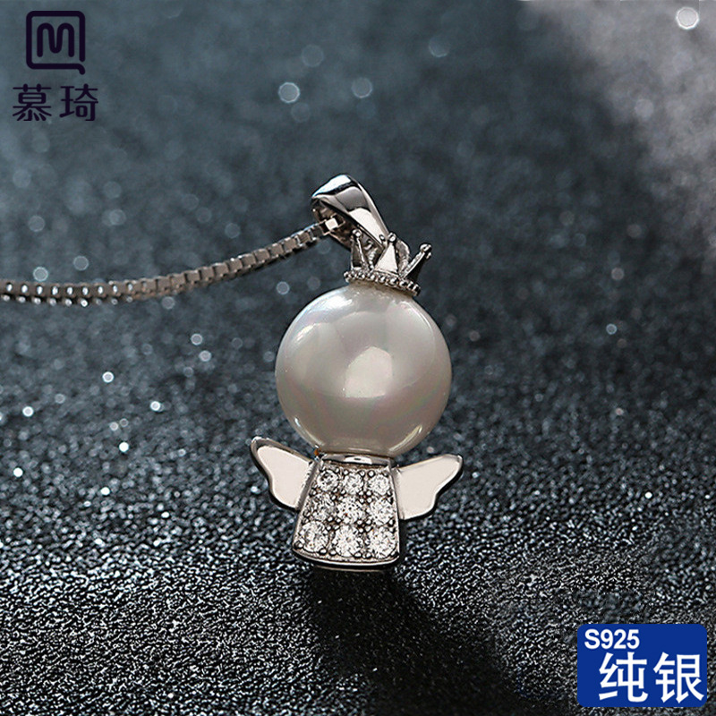 幕琦正品 韓版高檔小天使珍珠項飾 100%S925純銀吊墜 現貨批發工廠,批發,進口,代購