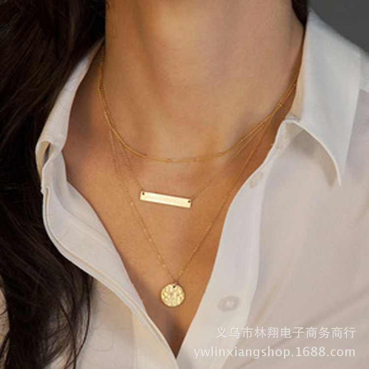 速賣通代銷歐美外貿飾品時尚風范幾何形金屬亮片多層短褲項鏈頸鏈工廠,批發,進口,代購