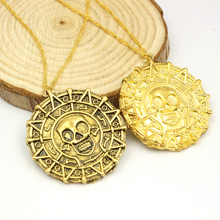 火爆！歐美影視加勒比海盜項鏈 骷髏頭 阿茲特克金幣廠傢直銷工廠,批發,進口,代購