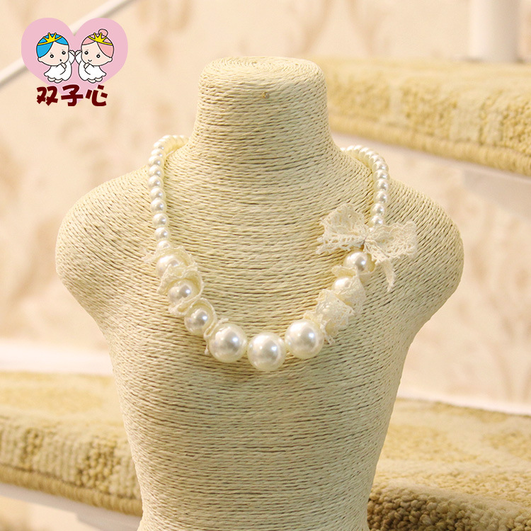 滿包郵 韓版兒童珍珠項鏈 公主蕾絲手工蝴蝶結 女童服裝配飾禮品批發・進口・工廠・代買・代購