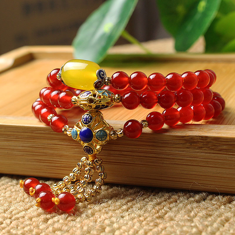 天然紅瑪瑙三圈手串 diy原創珠寶流蘇女裝飾品108佛珠手鏈批發工廠,批發,進口,代購