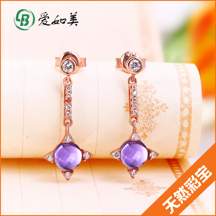 愛如美彩寶 日韓銀飾 天然紫水晶耳墜 高檔潮流耳飾 純銀飾品熱賣工廠,批發,進口,代購