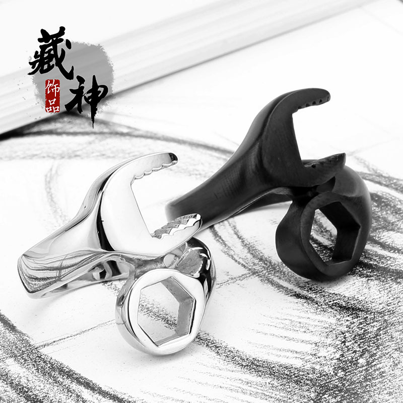 藏神飾品批發 速賣通爆款 biker rings 鈦鋼男士扳手戒指 現貨工廠,批發,進口,代購