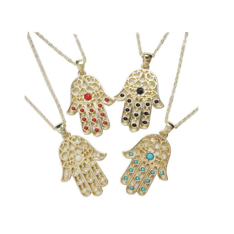 歐美飾品 批發 hamsa necklace 法蒂瑪之手掌吊墜 鑲珍珠女短項鏈工廠,批發,進口,代購