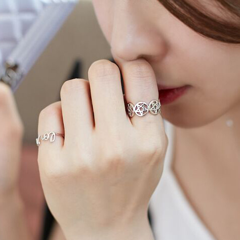 五角星星開口食指戒指女s925純銀日韓國簡約潮人學生創意個性指環批發・進口・工廠・代買・代購