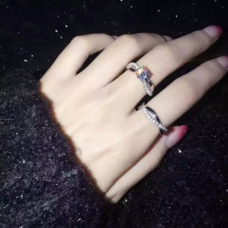 劉詩詩婚戒同款925純銀18k白金戒指對戒套戒指環結婚訂婚滿鉆戒工廠,批發,進口,代購